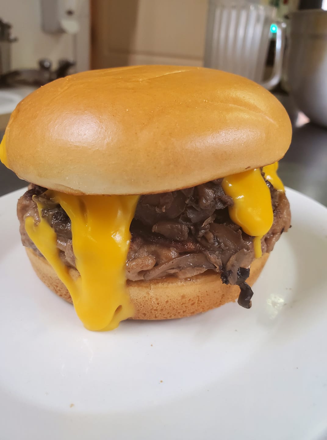 Classic beef burger at Pelly Pine Restaurant in Pelly, SK